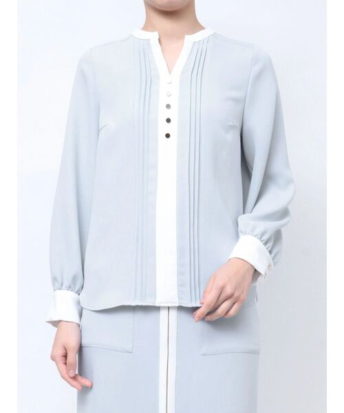 ブラウス シャツ バイカラースキッパーピンタックブラウス レディース TONAL ブラウス シャツ バイカラースキッパーピンタックブラウス