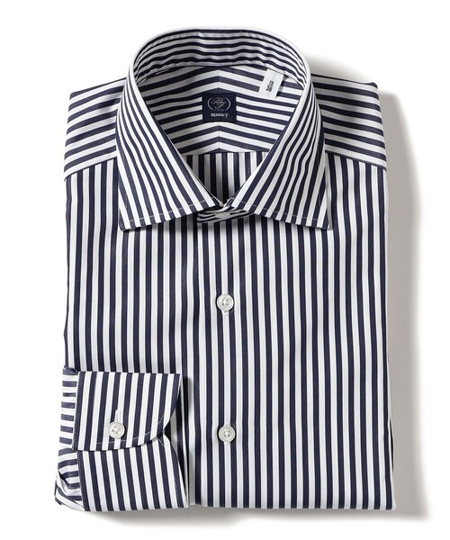 BEAMS F（ビームスF） シャツ コットン ネイビー ロンドンストライプ