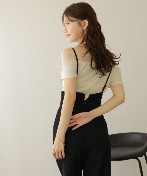 週末値下‼️ NOKO OHNOバイカラー 花モチーフ 半袖トップス tシャツ 半袖 flower motif sheer tops /異素材 フラワー モチーフ