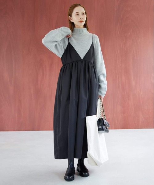 スローブイエナ　2023AW　タフタギャザーキャミワンピース　ブラック　36 SLOBE IENA ワンピース 「WEB限定/追加」タフタギャザーキャミ