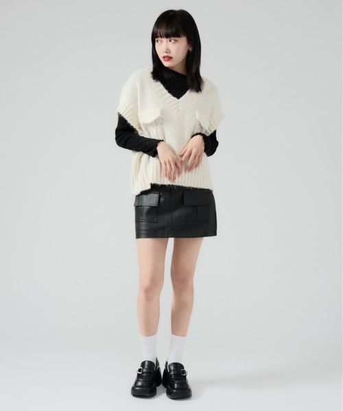 スカート Fluffy mini skirt Chick スカート Fake Leather Mini Skirt / フェイクレザーミニ