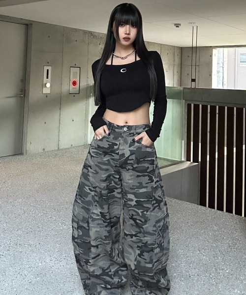 かばごん出品 KsG パンツ バルーンカモフラージュデニム レディース : ZOZOTOWN