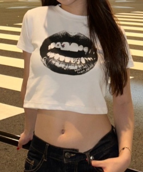 tシャツ リッププリントデザインミニTシャツ レディース