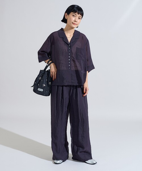 ブラウス シャツ スラブ風 シアー 半袖シャツ/オープンカラーシャツ「セットアップ対応」 レディース FREAK'S STORE ブラウス シャツ スラブ風 シアー 半袖シャツ