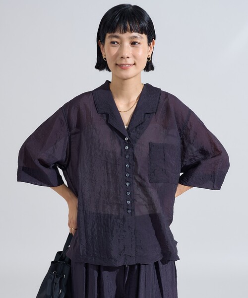 FREAK'S STORE ブラウス シャツ スラブ風 シアー 半袖シャツ