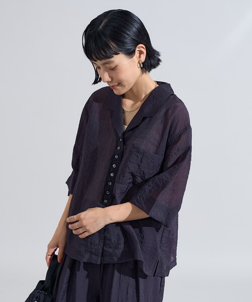 ブラウス シャツ スラブ風 シアー 半袖シャツ/オープンカラーシャツ「セットアップ対応」 レディース スラブ風 シアー 半袖シャツ＜セットアップ対応＞｜フリークス