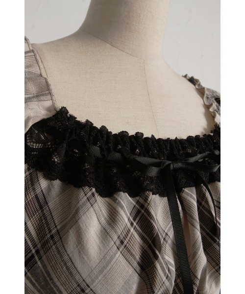 tocco closet ワンピース レース＆リボン装飾チェック柄ウエスト