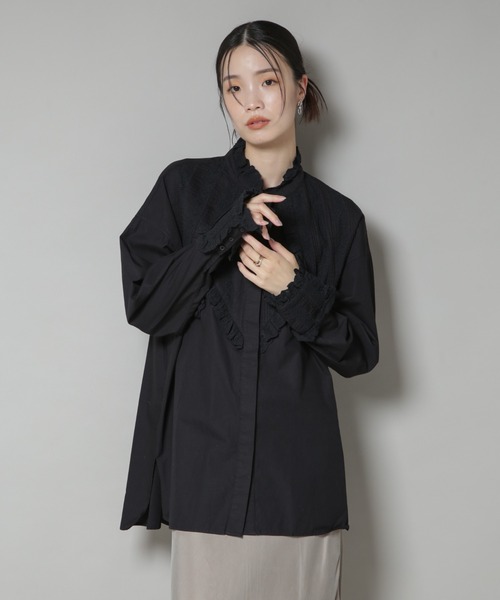 ブラウス シャツ Sara mallika/COTTON PINTUCK LACE BLOUSE レディースの画像