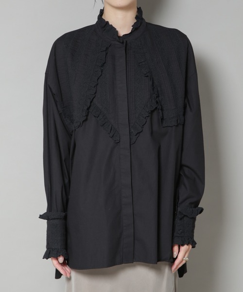 ブラウス シャツ Sara mallika/COTTON PINTUCK LACE BLOUSE レディースの画像