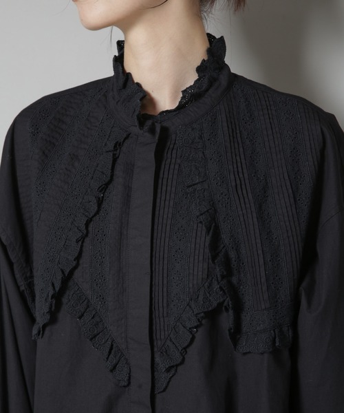ブラウス シャツ Sara mallika/COTTON PINTUCK LACE BLOUSE レディースの画像