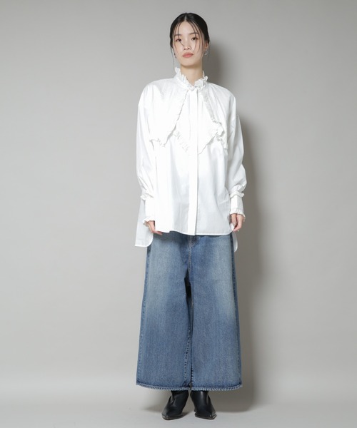 ブラウス シャツ Sara mallika/COTTON PINTUCK LACE BLOUSE レディースの画像