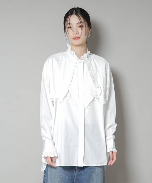 ブラウス シャツ Sara mallika/COTTON PINTUCK LACE BLOUSE レディースの画像