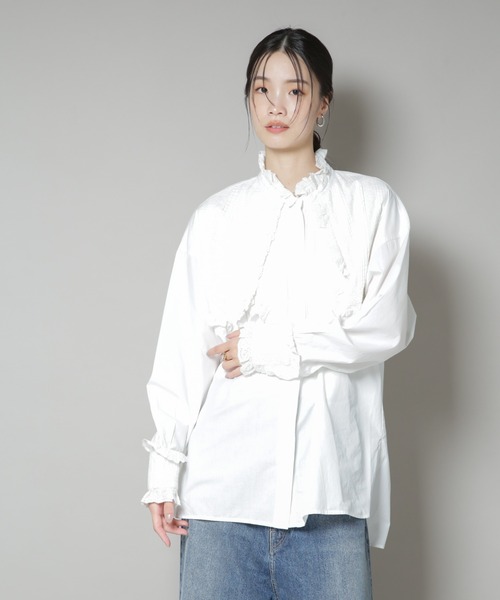 ブラウス シャツ Sara mallika/COTTON PINTUCK LACE BLOUSE レディースの画像
