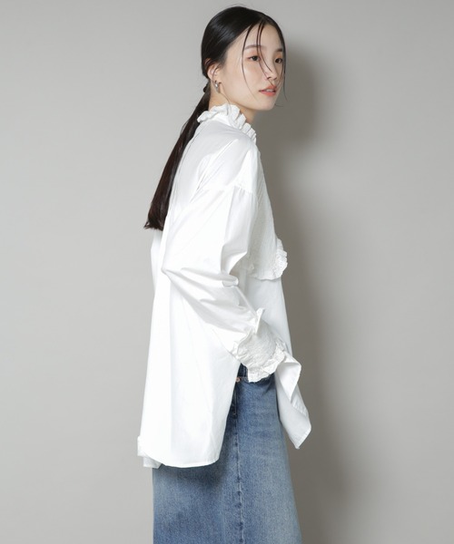 ブラウス シャツ Sara mallika/COTTON PINTUCK LACE BLOUSE レディースの画像
