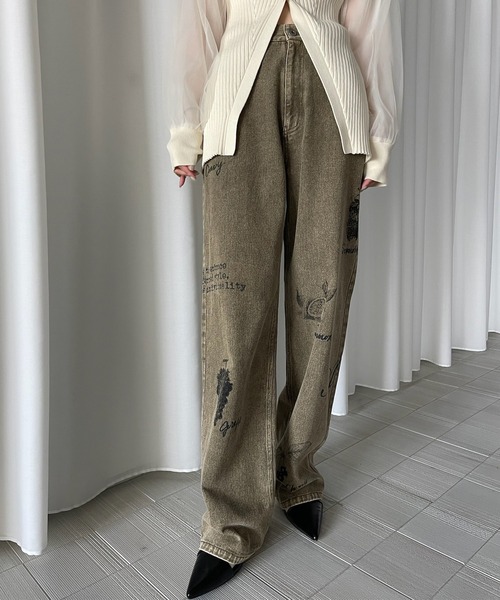 Ameri(アメリ) ジーンズ デニム デニムパンツ PAINT MOTIF PRINT Ameri(アメリ) ジーンズ デニム デニムパンツ PAINT MOTIF PRINT