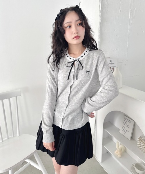 Loueme カーディガン ハシゴレースリボンカーディガン レディース