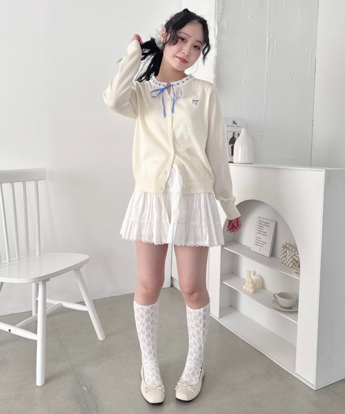 Loueme カーディガン ハシゴレースリボンカーディガン レディース