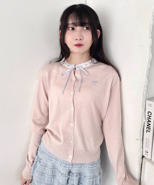 Loueme カーディガン ハシゴレースリボンカーディガン レディース