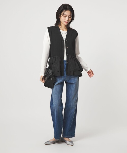 ベスト+ジレ Frill Collar Layered 楽天市場】フリル袖 ジレベスト ロング レディース ベスト ジレ 黒