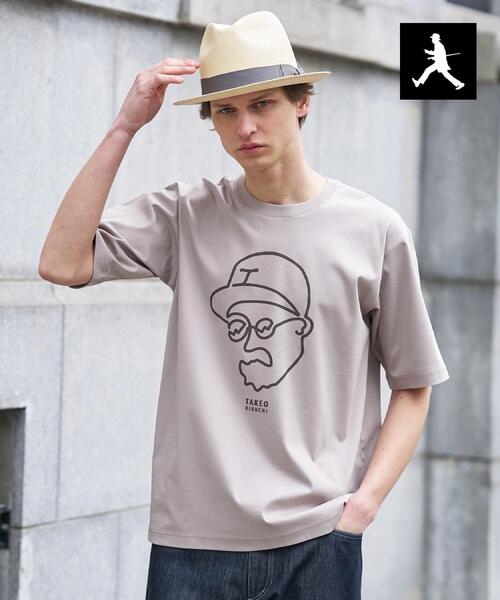 TAKEO KIKUCHI（タケオキクチ） tシャツ 「BOWLER HAT LABEL」アイス