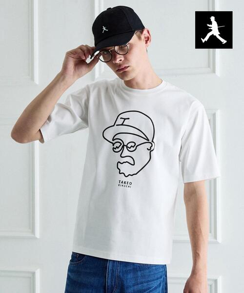 TAKEO KIKUCHI（タケオキクチ） tシャツ 「BOWLER HAT LABEL」アイス