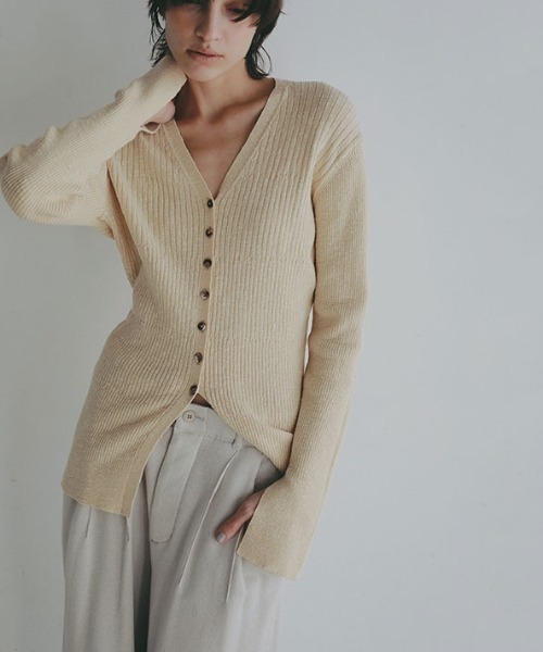 etre tokyoシアーリブニットカーディガン ETRE TOKYO - シアーリブニットカーディガン - ブラウン | ADDICT WEB SHOP