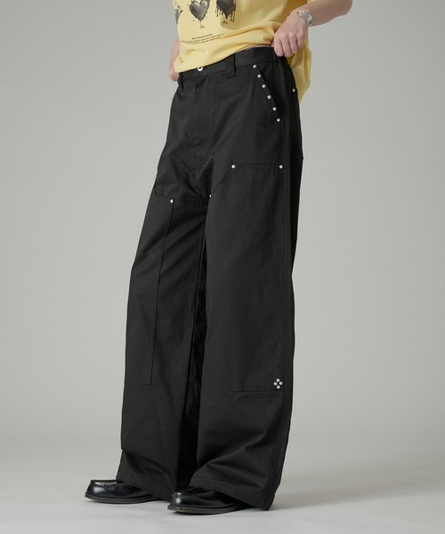 ONCILY（オンシェリー） ワイドパンツ パンツ STUDS DOUBLE KNEE TWILL