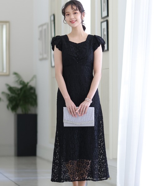 「PourVous」 半袖ワンピース M ネイビー レディース_画像2