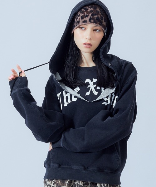 X-girl（エックスガール） パーカー LAYERED STYLE FRONT SLIT SWEAT 