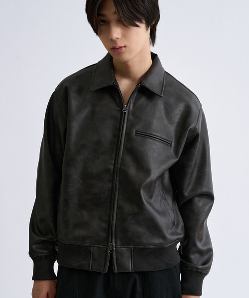 ダブルジップ　レザージャケット ブルゾン アウター Double Zip-Like Leather Blouson／ダブルジップ