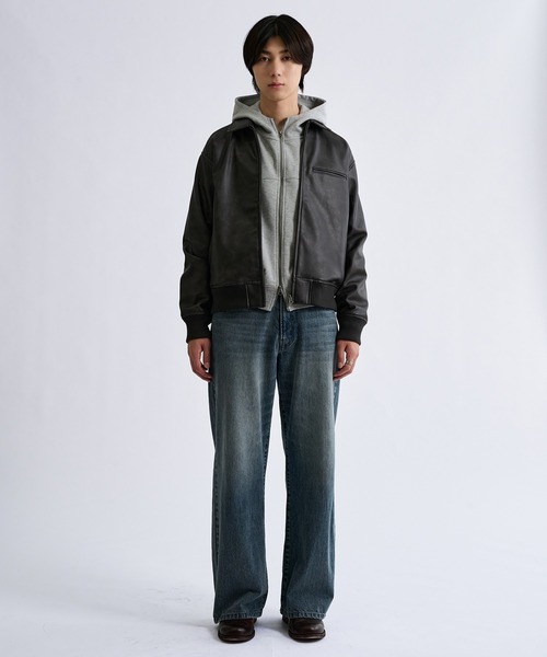 ブルゾン アウター Double Zip-Like Leather Blouson／ダブルジップ