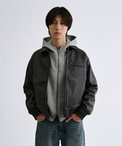 ブルゾン アウター Double Zip-Like Leather Blouson／ダブルジップ