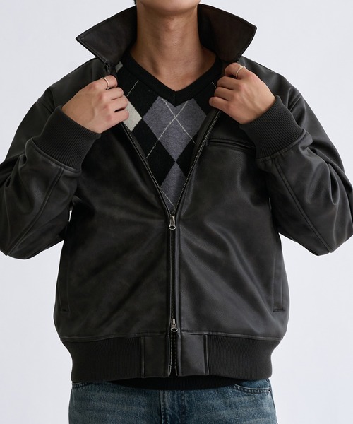 ダブルジップ　レザージャケット ブルゾン アウター Double Zip-Like Leather Blouson／ダブルジップ