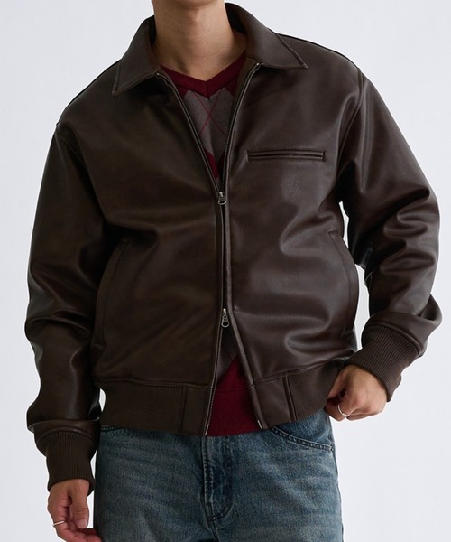 ブルゾン アウター Double Zip-Like Leather Blouson／ダブルジップ