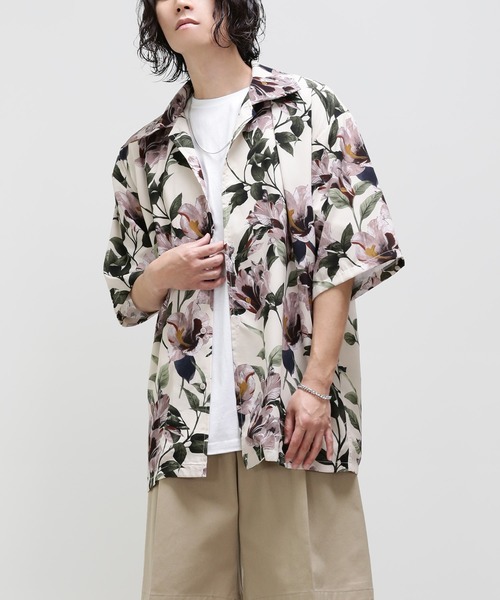 minsobi 花柄 半袖シャツ ブラック minsobi（ミンソビ）の「花柄シャツ 半袖（シャツ/ブラウス