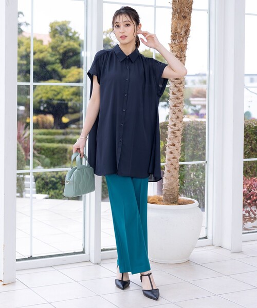 PLEATS PLEASE フレンチスリーブチュニック シャツカラー Tiaclasse チュニック 「洗える」フレンチスリーブシャツチュニック