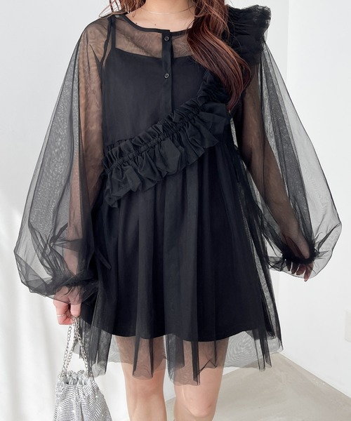 Heather（ヘザー） ブラウス シャツ サッシュ付きチュールチュニック