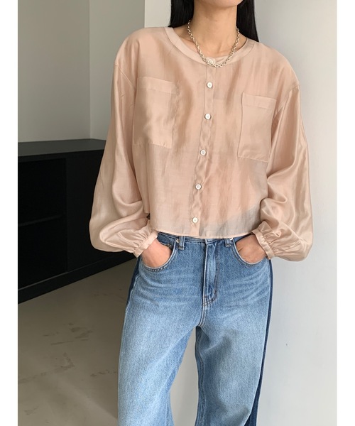 ブラウス シャツ 「DIDOT.」テンセル シアークロップド ブラウス レディース Didot.showroom ブラウス シャツ 「DIDOT.」テンセル シアー