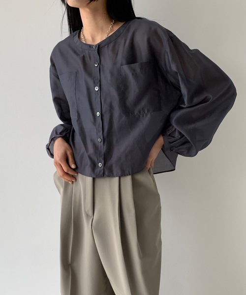ブラウス シャツ 「DIDOT.」テンセル シアークロップド ブラウス レディース