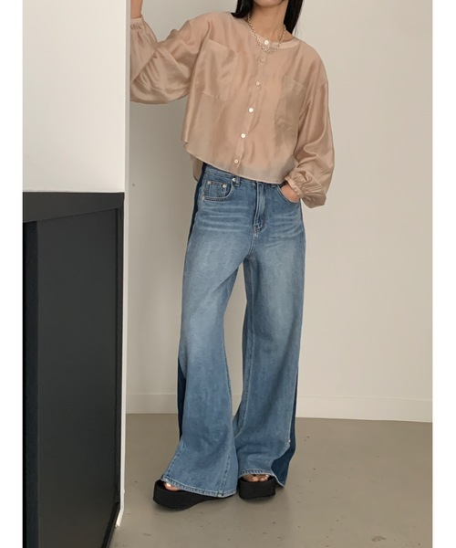 ブラウス シャツ 「DIDOT.」テンセル シアークロップド ブラウス レディース Didot.showroom ブラウス シャツ 「DIDOT.」テンセル シアー