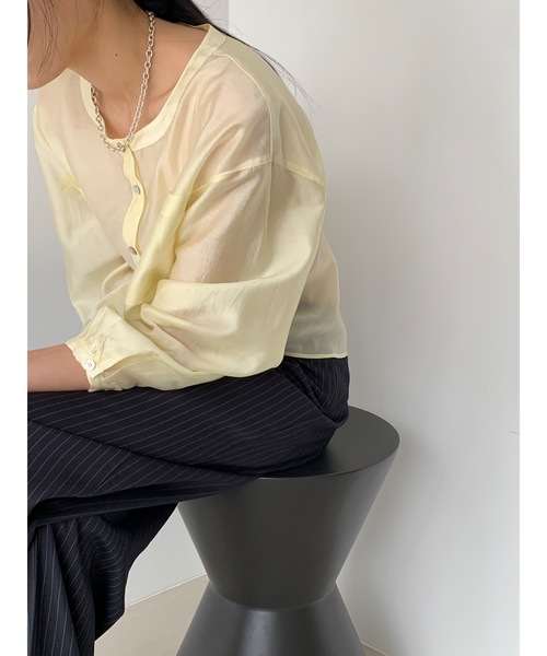 ブラウス シャツ 「DIDOT.」テンセル シアークロップド ブラウス レディース Didot.showroom ブラウス シャツ 「DIDOT.」テンセル シアー