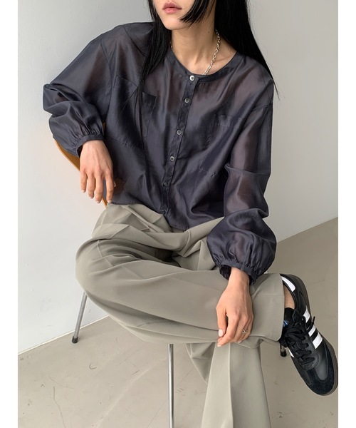 ブラウス シャツ 「DIDOT.」テンセル シアークロップド ブラウス レディース Didot.showroom ブラウス シャツ 「DIDOT.」テンセル シアー