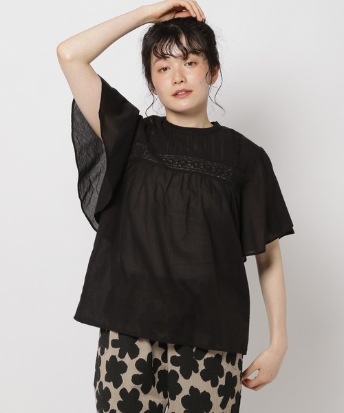 ブラウス シャツ ワンポイントレースフリルブラウス レディース ワンポイントレースフリルブラウス | Rlab store