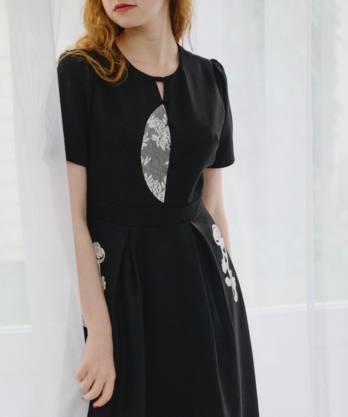 ワンピース cord embroidery onepiece/半袖コード刺繍ワンピース
