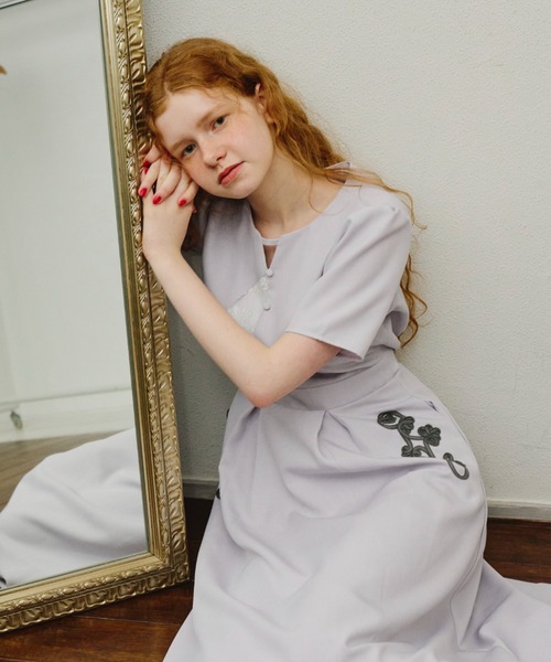 ワンピース cord embroidery onepiece/半袖コード刺繍ワンピース