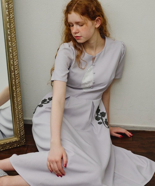 ワンピース cord embroidery onepiece/半袖コード刺繍ワンピース