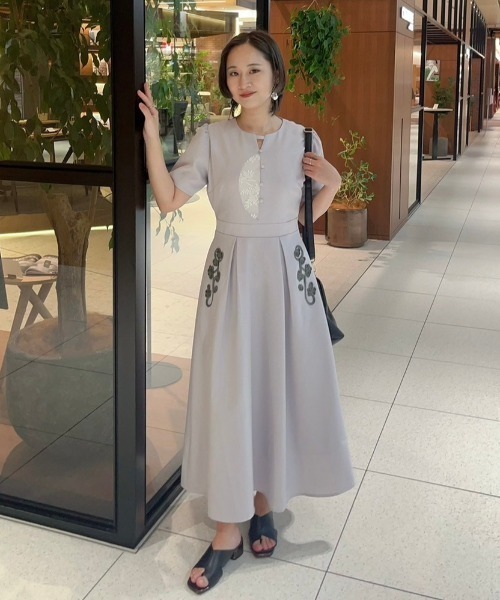 ワンピース cord embroidery onepiece/半袖コード刺繍ワンピース