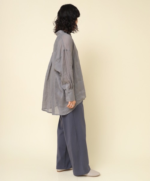 ARTS&amp;SCIENCE 011-00626-159 リネン ワイド ブラウス シャツ グレー レディース アーツ&amp;サイエンス【中古】5-0322M∞ GeeRA（ジーラ） ブラウス シャツ ケープ衿シャツブラウス レディース