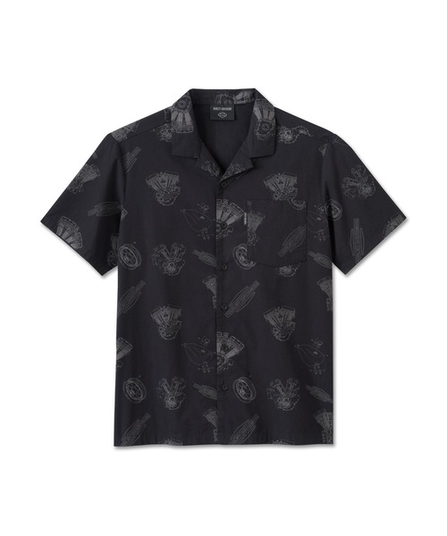 HARLEY-DAVIDSON☆アロハシャツ メンズ半袖シャツ L Harley Davidson シャツ エンジンアロハ半袖シャツ メンズ