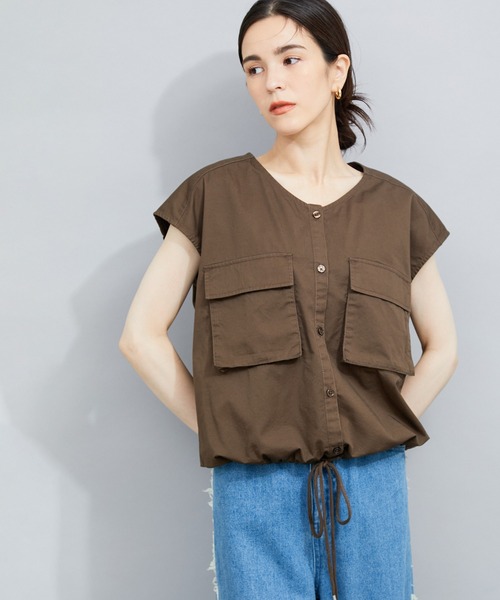 LE CERCLE par rope' ブラウス シャツ 裾ドロストノースリーブブラウス